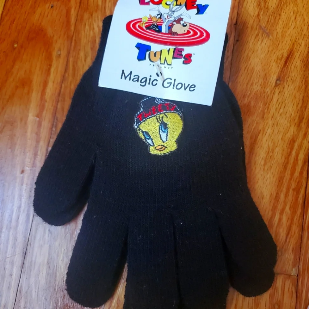 1996 Tweety looney tunes Magic GLOVES Vintage black one size feet all